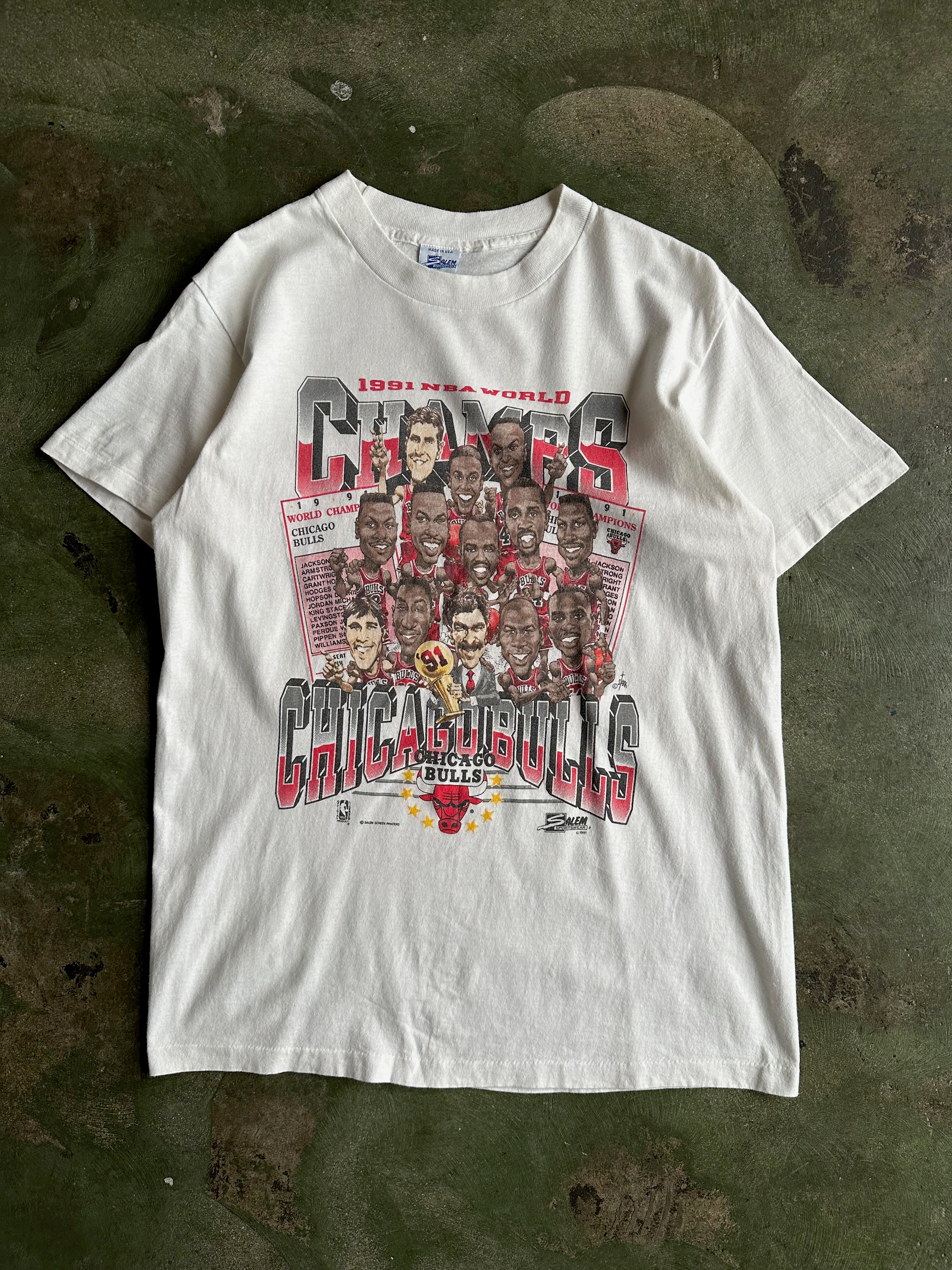 Vintage 1991 Chicago Bulls World Champs NBA Caricature T-Shirt (M