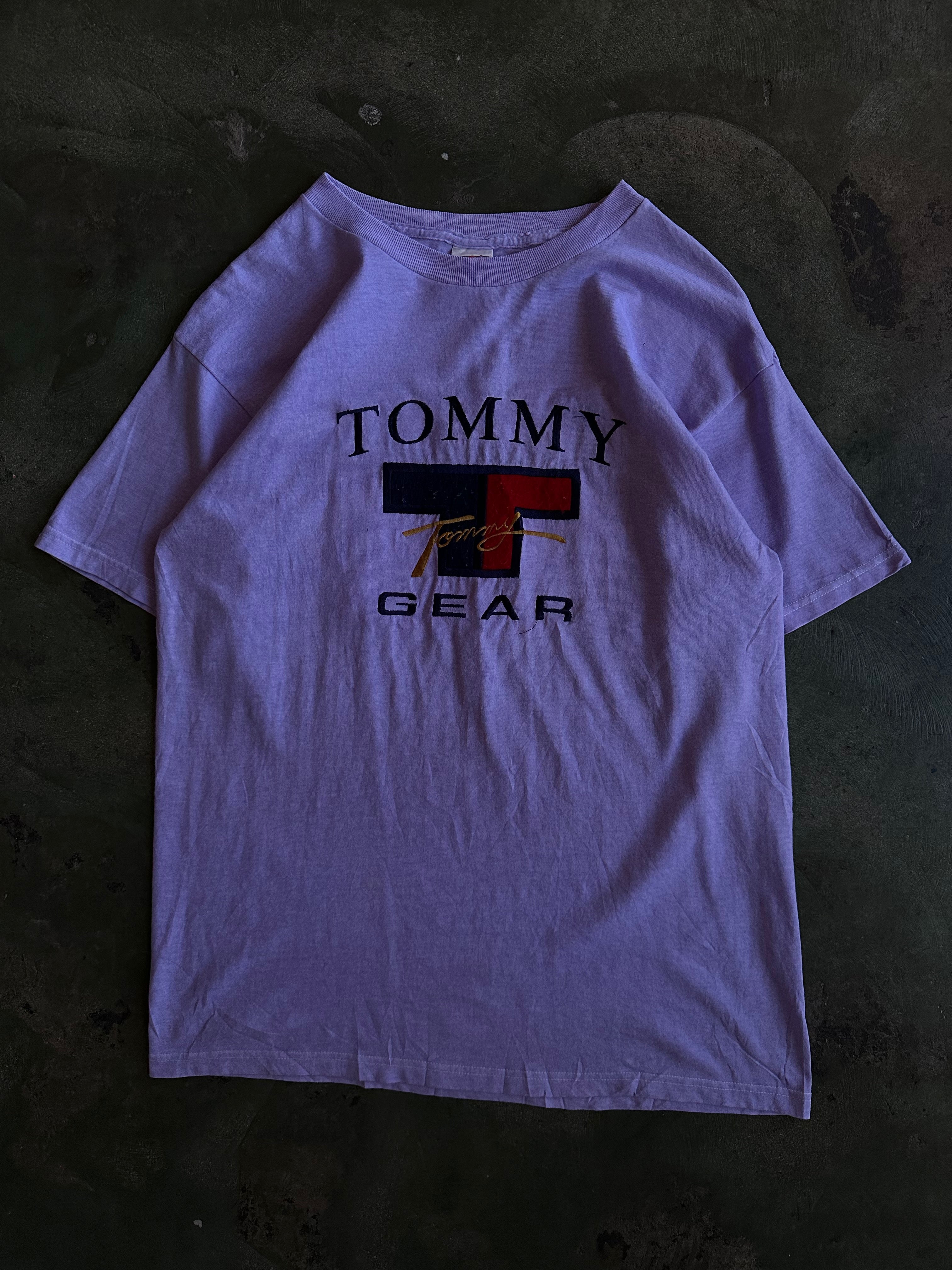 Vintage 90s Tommy Hilfiger Embroidered Felt Bootleg T Shirt M Room On Fire