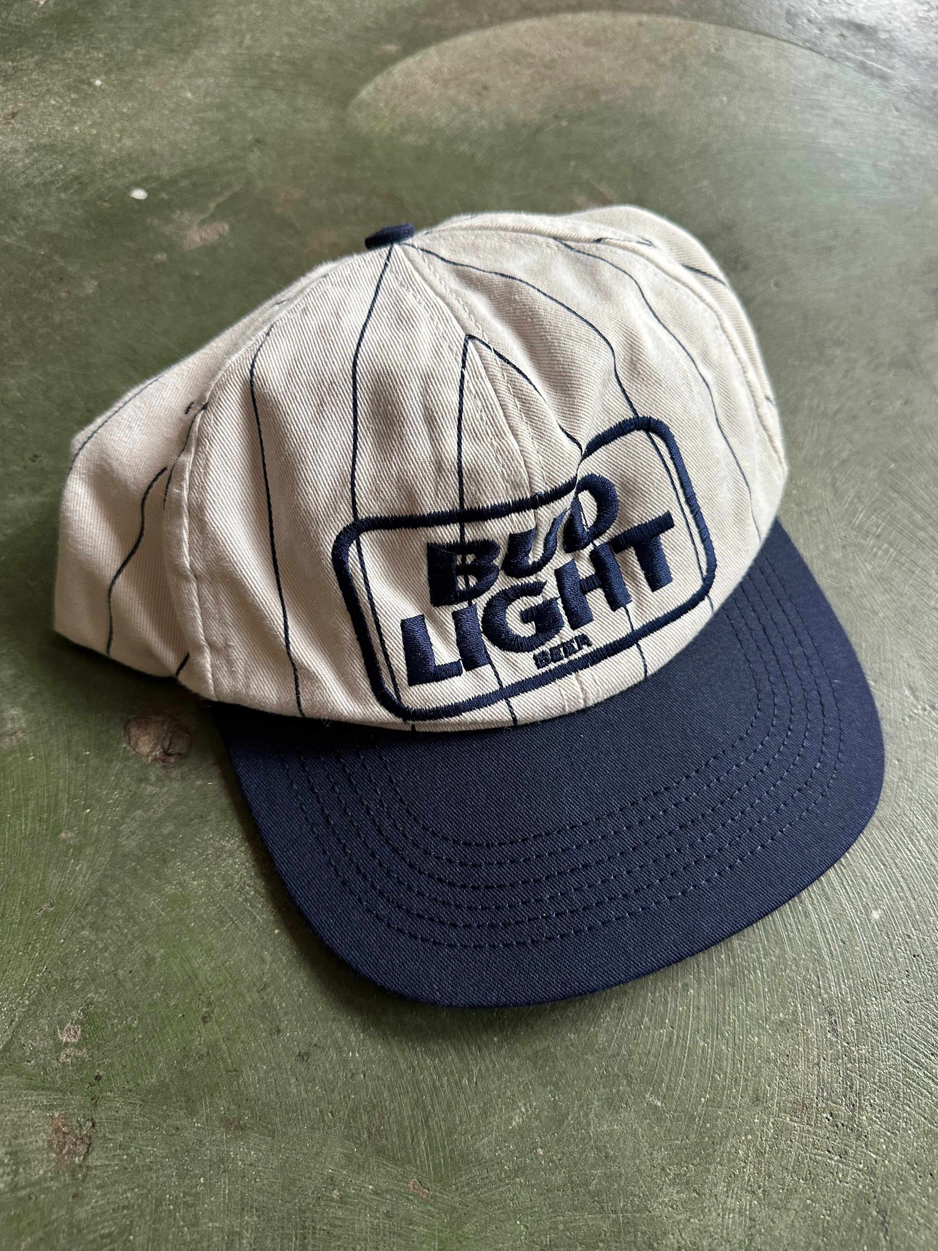 Vintage 90s Bud Light Embroidered Two-Tone Pinstripe Cap (OSFA