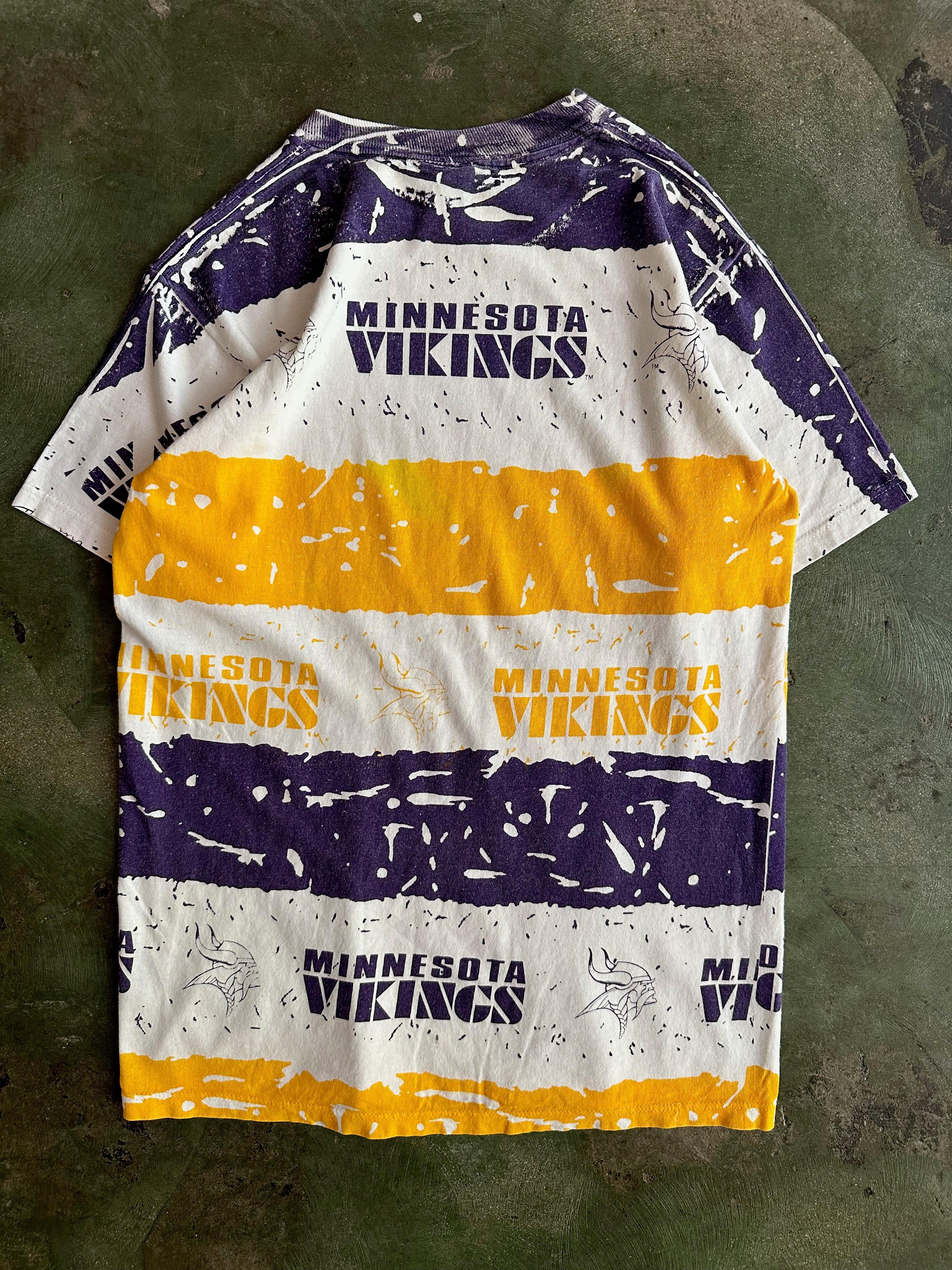Vintage 90s Minnesota Vikings AOP NFL T-Shirt (S)-T-SHIRT-NFL-SIZE S-Room On Fire